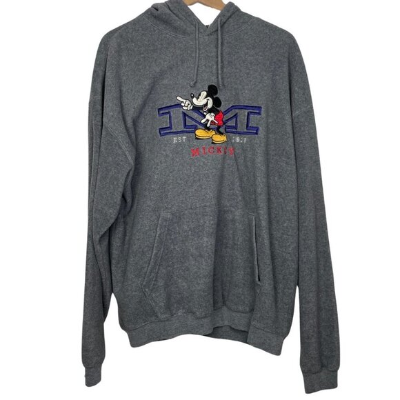 Vintage Disney Grey Embroidered Mickey Mouse Hoodie Sweatshirt Size: XL - Picture 1 of 11